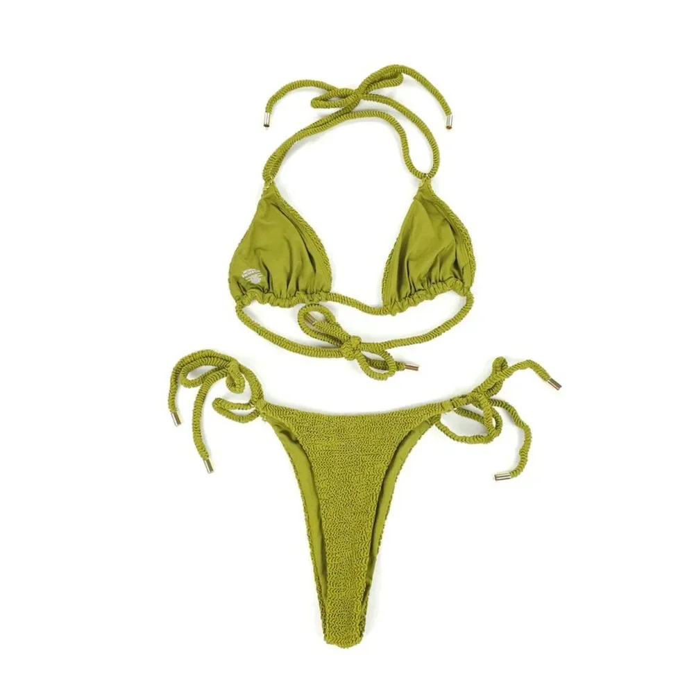 NEW Monday Swimwear Hanalei Bikini Crinkle Moss Set Minimal Resort Beachy Boho